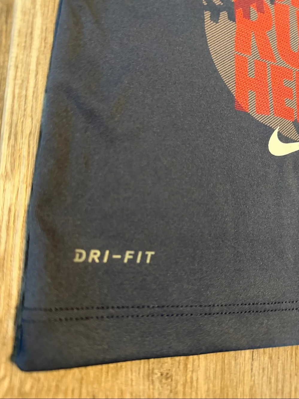 Nike Dri Fit Boys Navy Short Sleeve 'Home Run Hero' Tee with Red Graphic